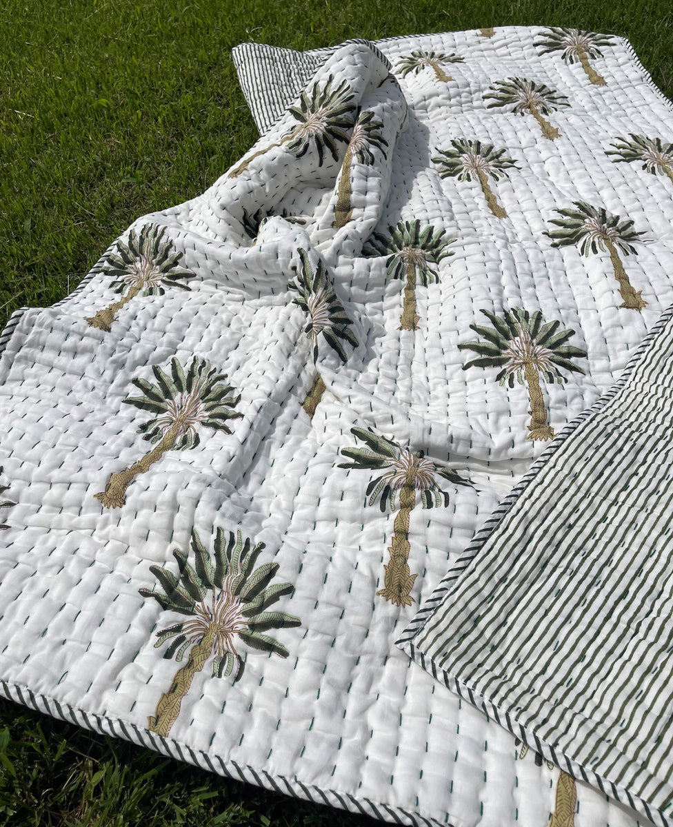 Green Palm Kantha Quilt The Embroidery Label