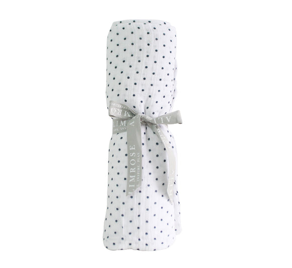 Navy Pin Spot Muslin Swaddle